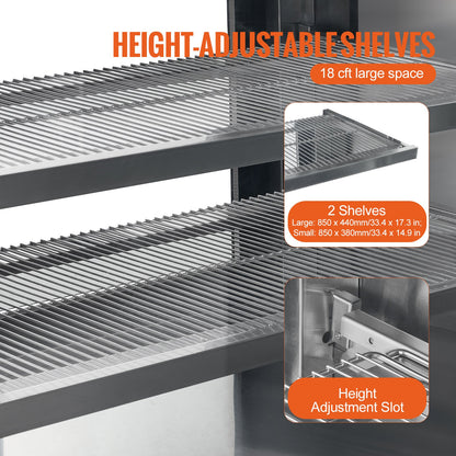 Kühlvitrine, 18 Kubikfuß/505 Liter, große Gebäckvitrine, zweistöckige Gewerbekühlvitrine mit LED-Beleuchtung, Abluftkühlung, fahrbar mit Rollen, für Bäckereien