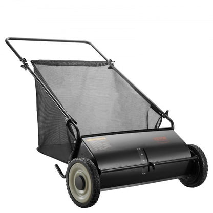 Push Lawn Sweeper, 26-inch Leaf & Grass Collector, Strong Rubber Wheels & Heavy Duty Thickened Steel, Durable to Use with Large Capacity 7 cu. ft. Mesh Collection Hopper Bag, 4 Spinning Brushes