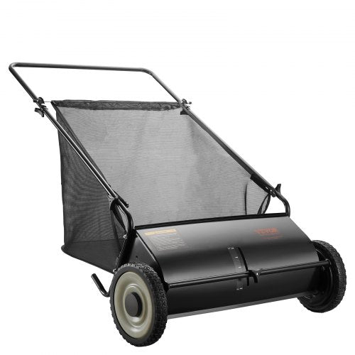 Push Lawn Sweeper, 26-inch Leaf & Grass Collector, Strong Rubber Wheels & Heavy Duty Thickened Steel, Durable to Use with Large Capacity 7 cu. ft. Mesh Collection Hopper Bag, 4 Spinning Brushes