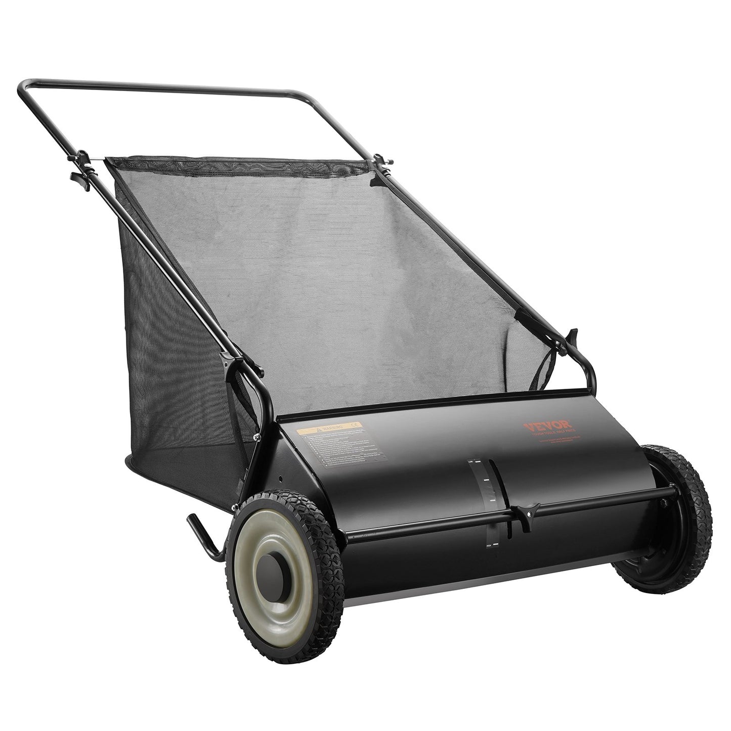 Push Lawn Sweeper, 26-inch Leaf & Grass Collector, Strong Rubber Wheels & Heavy Duty Thickened Steel, Durable to Use with Large Capacity 7 cu. ft. Mesh Collection Hopper Bag, 4 Spinning Brushes
