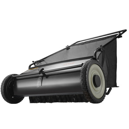 Push Lawn Sweeper, 26-inch Leaf & Grass Collector, Strong Rubber Wheels & Heavy Duty Thickened Steel, Durable to Use with Large Capacity 7 cu. ft. Mesh Collection Hopper Bag, 4 Spinning Brushes
