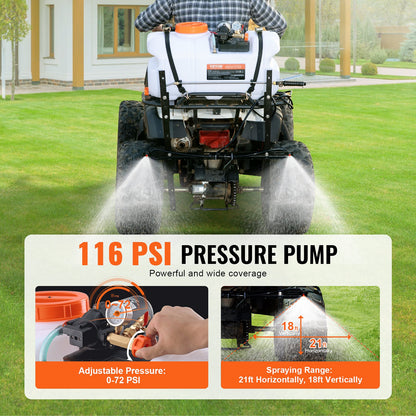 ATV-Punktspritze, 60 l ATV/UTV-Feldspritze mit Düsenbalken, 12-V-Pumpe mit Wassertank, 7,2 l/min Durchflussrate, einstellbarer Druck von 0–5,5 bar, 6 m Schlauch, weiß