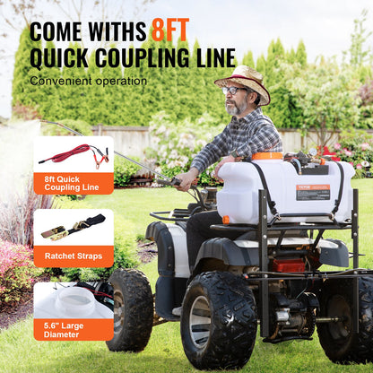 ATV-Punktspritze, 60 l ATV/UTV-Feldspritze mit Düsenbalken, 12-V-Pumpe mit Wassertank, 7,2 l/min Durchflussrate, einstellbarer Druck von 0–5,5 bar, 6 m Schlauch, weiß