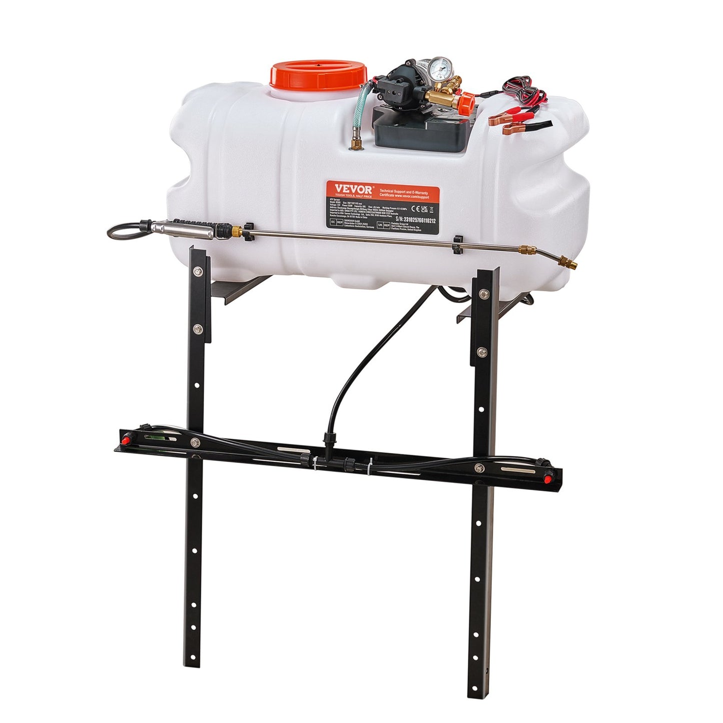ATV-Punktspritze, 60 l ATV/UTV-Feldspritze mit Düsenbalken, 12-V-Pumpe mit Wassertank, 7,2 l/min Durchflussrate, einstellbarer Druck von 0–5,5 bar, 6 m Schlauch, weiß