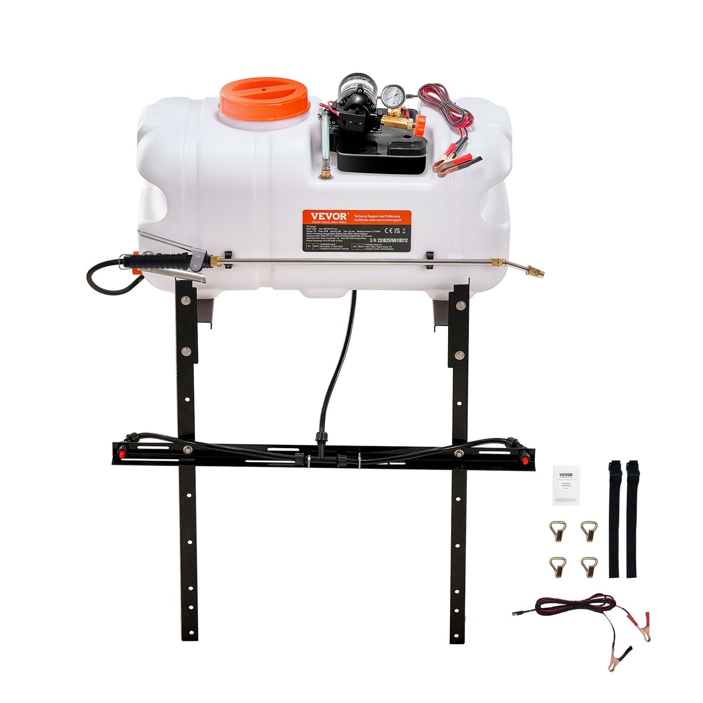 ATV-Punktspritze, 60 l ATV/UTV-Feldspritze mit Düsenbalken, 12-V-Pumpe mit Wassertank, 7,2 l/min Durchflussrate, einstellbarer Druck von 0–5,5 bar, 6 m Schlauch, weiß