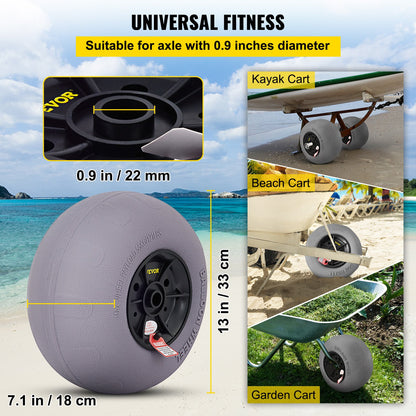 Beach Balloon Wheels, 33 cm Replacement Sand Tires, TPU Cart Tires for Kayak Dolly, Canoe Cart and Buggy w/ Free Air Pump, 2-Pack