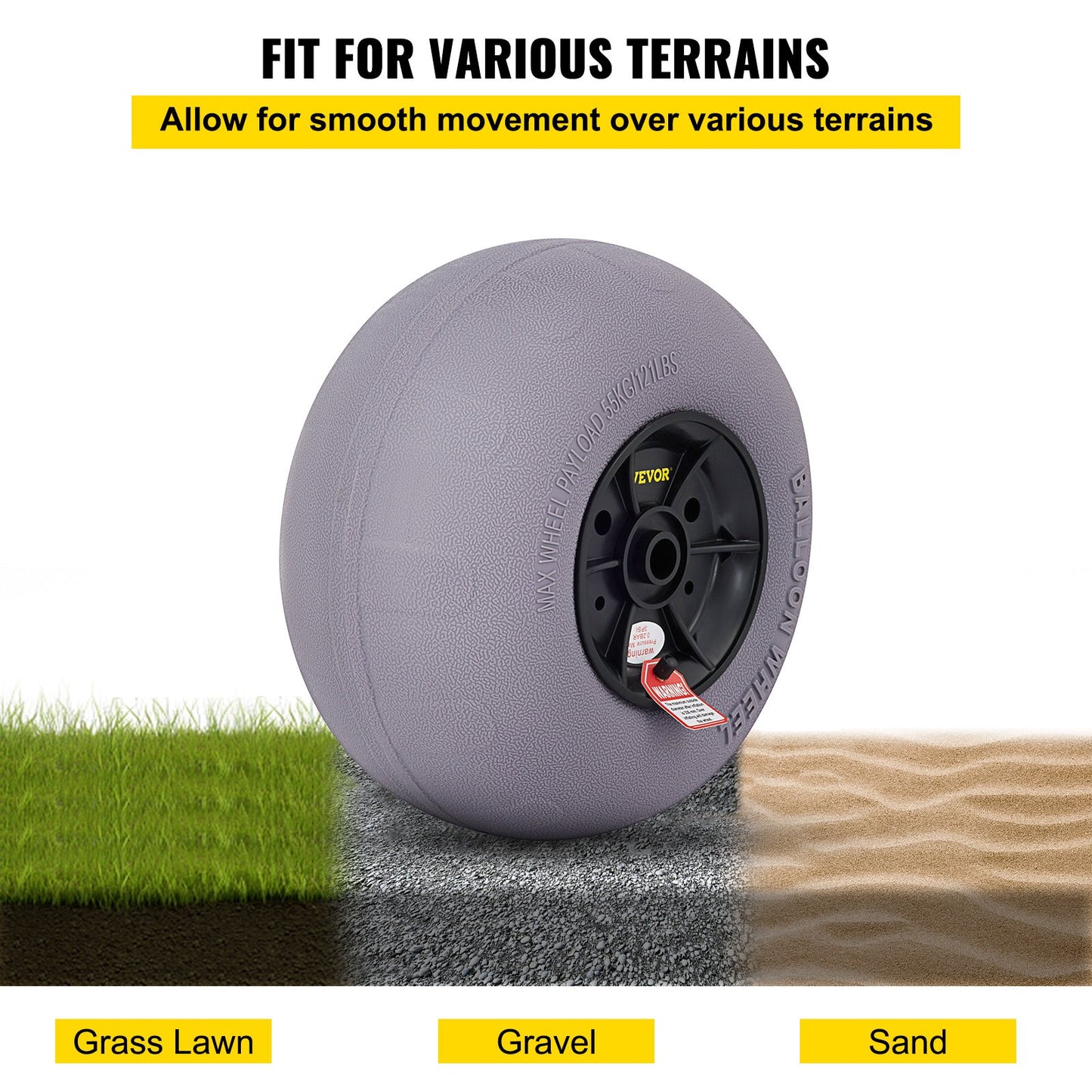 Beach Balloon Wheels, 33 cm Replacement Sand Tires, TPU Cart Tires for Kayak Dolly, Canoe Cart and Buggy w/ Free Air Pump, 2-Pack