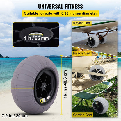 Beach Balloon Wheels, 16" Replacement Sand Tires, TPU Cart Tires for Kayak Dolly, Canoe Cart and Buggy with Free Air Pump, 2-Pack
