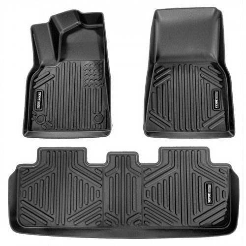 Automotive Floor Mats, Fits for Tesla Model Y 2021-2024, 3 pcs Front and 2nd Row Liners, All Weather Custom Fit TPE Vehicle Floor Mats, Easy to Clean and Secure Floor Liners for SUV, Black
