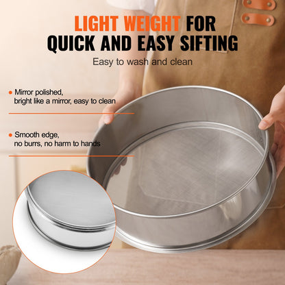 Mehlsieb, feinmaschig, 150 Mesh, aus lebensmittelechtem Edelstahl 304, 32 cm (12,6 Zoll) Durchmesser, 5 Maschenweiten für Mungbohnen, Reis, Mehl und Perlmehl
