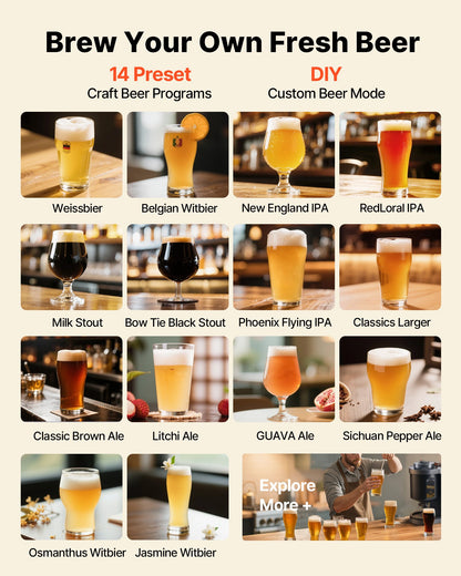 Automatische Heimbrauanlage, 13-Liter-All-in-One-Gerät, 1500 W Leistung, elektrische Brauanlage mit Maische- und Kochvorrichtung, Innentank aus Edelstahl 304, automatische Temperatur- und Druckregelung