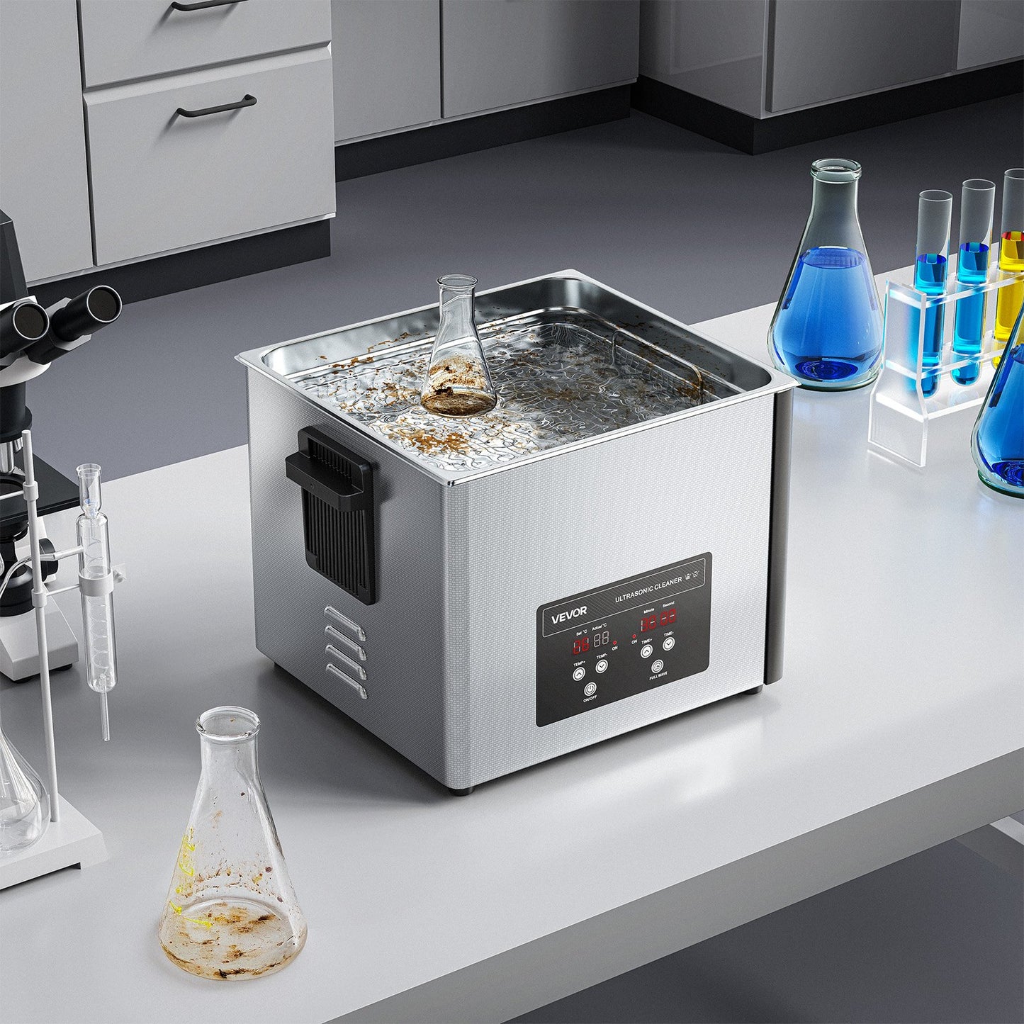 15L Ultrasonic Cleaner, Professional Ultrasonic Cleaner Machine with Cleaning Basket & Digital Display, 240W Stainless Steel 40kHz Industrial Cleaning Machine for Parts, Carburetors, Instruments