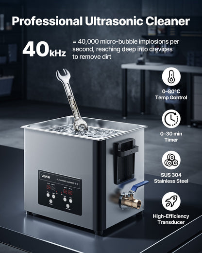 10L Ultrasonic Cleaner, Professional Ultrasonic Cleaner Machine with Cleaning Basket & Digital Display, 180W Stainless Steel 40kHz Cleaning Machine for Watches, Razors, Jewelry, Coins, and More