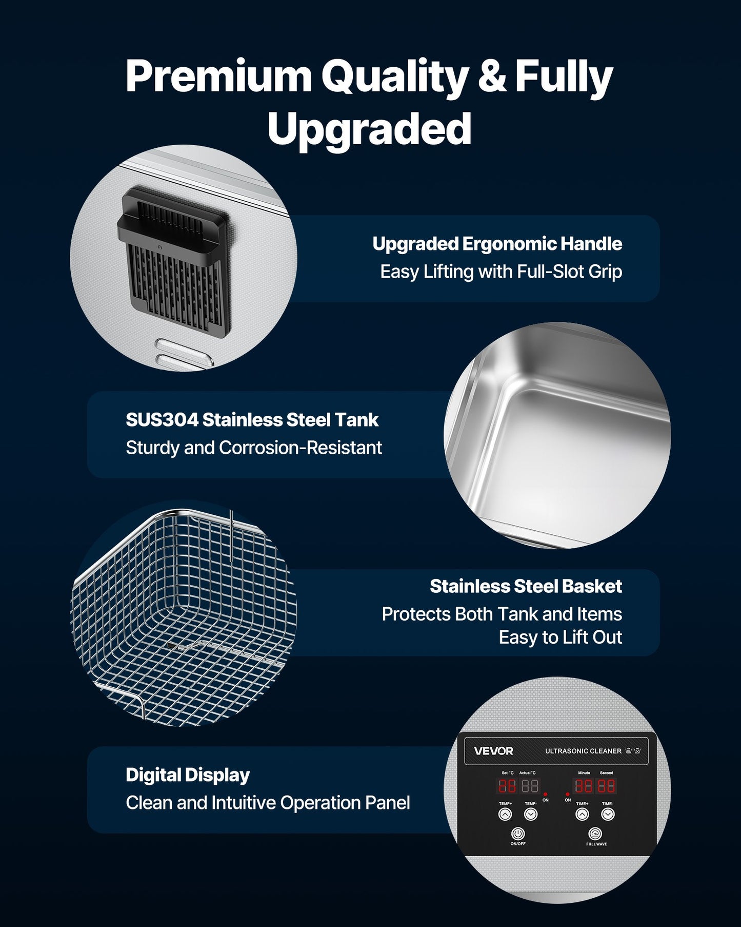 10L Ultrasonic Cleaner, Professional Ultrasonic Cleaner Machine with Cleaning Basket & Digital Display, 180W Stainless Steel 40kHz Cleaning Machine for Watches, Razors, Jewelry, Coins, and More