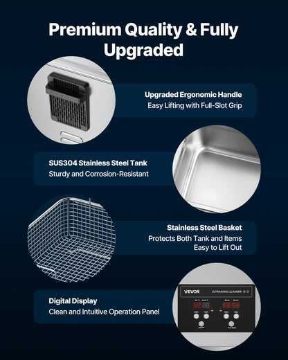 10L Ultrasonic Cleaner, Professional Ultrasonic Cleaner Machine with Cleaning Basket & Digital Display, 180W Stainless Steel 40kHz Cleaning Machine for Watches, Razors, Jewelry, Coins, and More