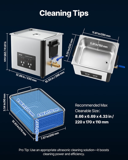 10L Ultrasonic Cleaner, Professional Ultrasonic Cleaner Machine with Cleaning Basket & Digital Display, 180W Stainless Steel 40kHz Cleaning Machine for Watches, Razors, Jewelry, Coins, and More