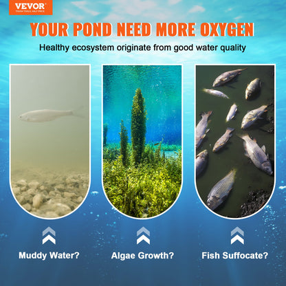 Pond Aerator Lake Pond Aeration Kit 3/4 HP w/ 2x 3048 cm Tubes 2x 20 cm Diffusers