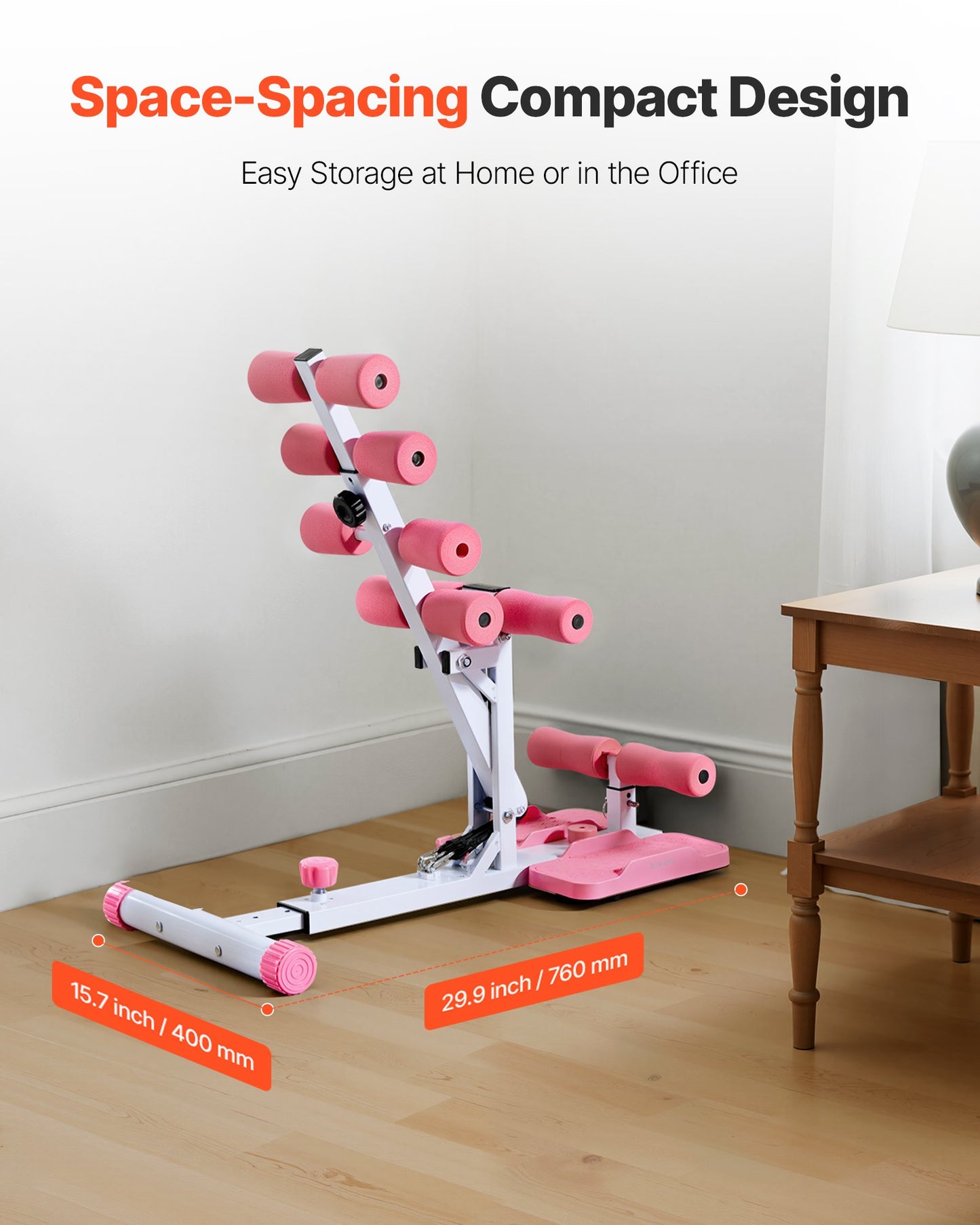 Deep Squat Machine, Adjustable Glutes Trainer Machine with 3 High-Strength Resistance Bands, Folding Core Leg & Glutes Exercise Trainer, Push Up Workout Equipment at Home Gym, Pink + White