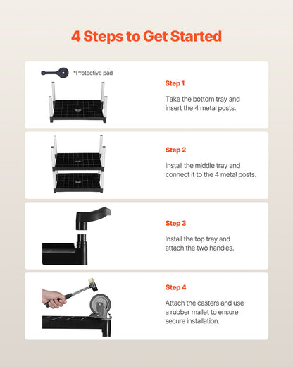 Utility Cart, 300 lbs Load Capacity, 3-tier Utility Plastic Cart with 360° Swivel Wheels (2 with Brakes), 24.4 x 16.1-inch Food Service Cart for Warehouse, Office, Home, Restaurant, Kitchen