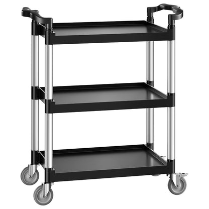 Utility Cart, 300 lbs Load Capacity, 3-tier Utility Plastic Cart with 360° Swivel Wheels (2 with Brakes), 24.4 x 16.1-inch Food Service Cart for Warehouse, Office, Home, Restaurant, Kitchen