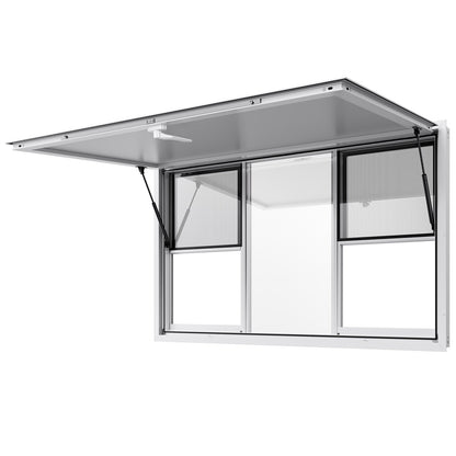 Concession Window 152x92 cm, Aluminum Alloy Service Window for Food Truck, Up to 85 Degrees Stand Serving Window with 6 Sliding Windows, Awning Door, and Drag Hook, for Concession Trailers