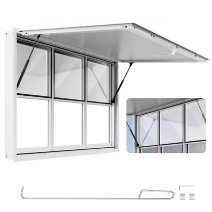 Concession Window 152x92 cm, Aluminum Alloy Service Window for Food Truck, Up to 85 Degrees Stand Serving Window with 6 Sliding Windows, Awning Door, and Drag Hook, for Concession Trailers