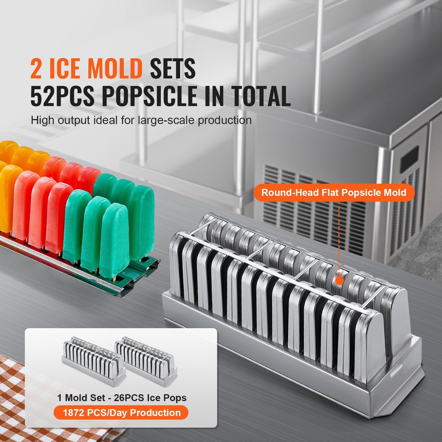 Commercial Popsicle Machine, 2 Mould Set - 52 PCS Ice Pops Making Machine, Stainless Steel Commercial Ice Lolly Maker, Ice Sticks Popsicle Machine for Bar, Cafes, Milktea Store (26PCS / Mould Set)