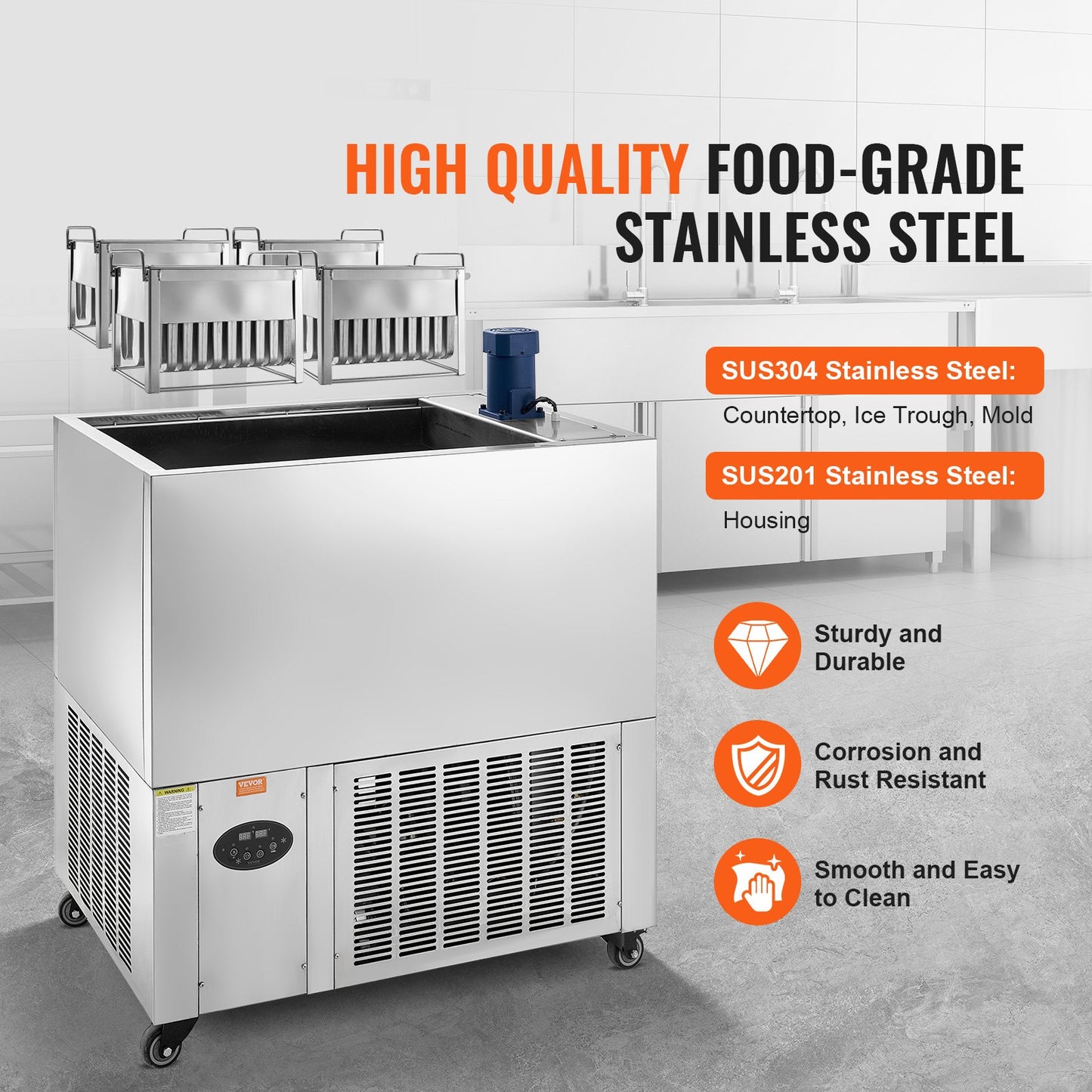 Gewerbliche Eismaschine, 4-teiliges Formenset – 120 Stück Eis am Stiel, Gewerbliche Eismaschine aus Edelstahl, Eis am Stiel-Maschine für Bars, Cafés, Milchtee-Läden (30 Stück / Formenset)