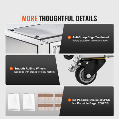 Gewerbliche Eismaschine, 4-teiliges Formenset – 120 Stück Eis am Stiel, Gewerbliche Eismaschine aus Edelstahl, Eis am Stiel-Maschine für Bars, Cafés, Milchtee-Läden (30 Stück / Formenset)