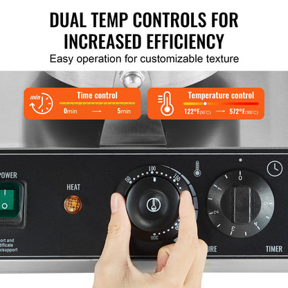 Commercial Waffle Maker, Dual-Head Round Waffle Baker Machine, 2460W Non-Stick Stainless Steel Belgian Waffle Iron with Temp and Time Control, Handle, for Restaurant Bakery Snack Bar Family