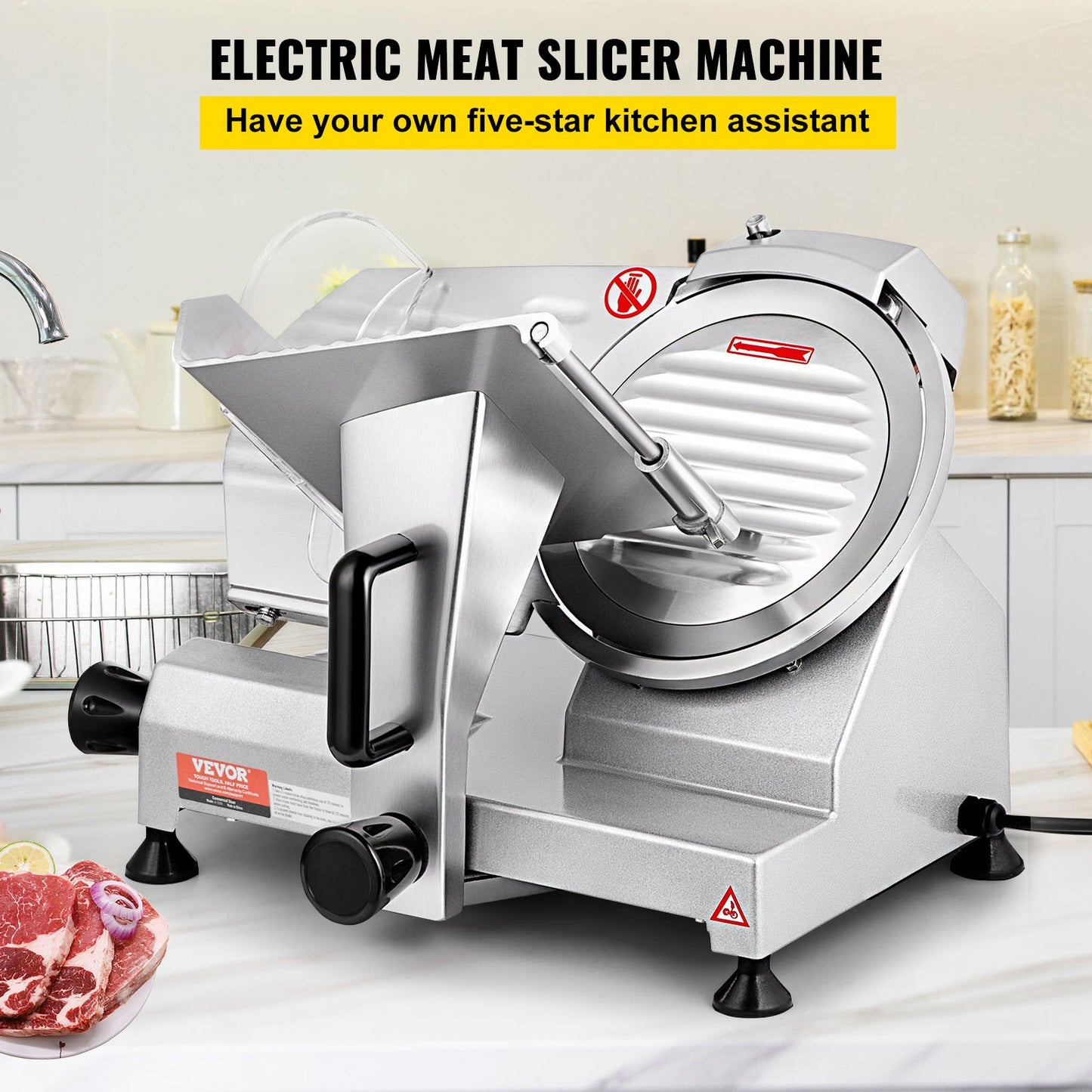 Commercial Meat Slicer, 200W Electric Deli Food Slicer, 350-400RPM Meat Slicer with 8" Carbon Steel Blade, 0 - 0.47 inch Adjustable Thickness Electric Meat Slicer for Home and Commercial Use