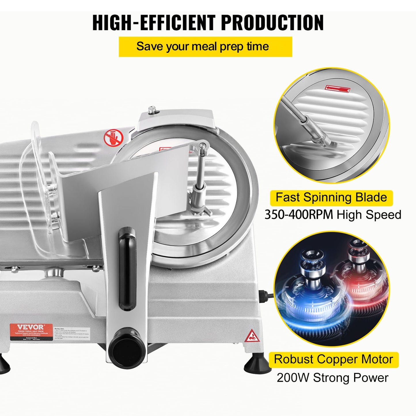 Commercial Meat Slicer, 200W Electric Deli Food Slicer, 350-400RPM Meat Slicer with 8" Carbon Steel Blade, 0 - 0.47 inch Adjustable Thickness Electric Meat Slicer for Home and Commercial Use