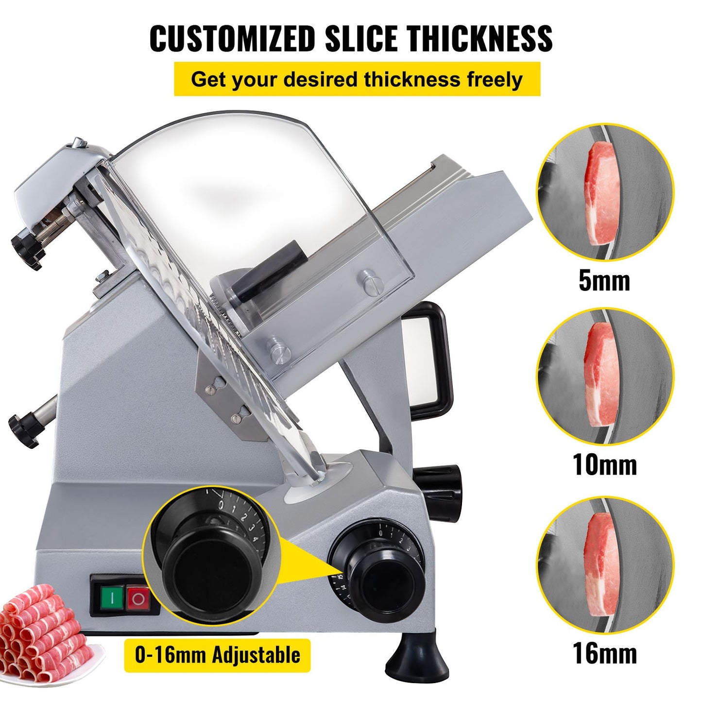 Commercial Meat Slicer, 320W Electric Deli Food Slicer, 12 inch Carbon Steel Blade Electric Food Slicer, 350-400RPM Meat Slicer, 0-0.6 inch Adjustable Thickness for Meat, Cheese, Veggies, Ham