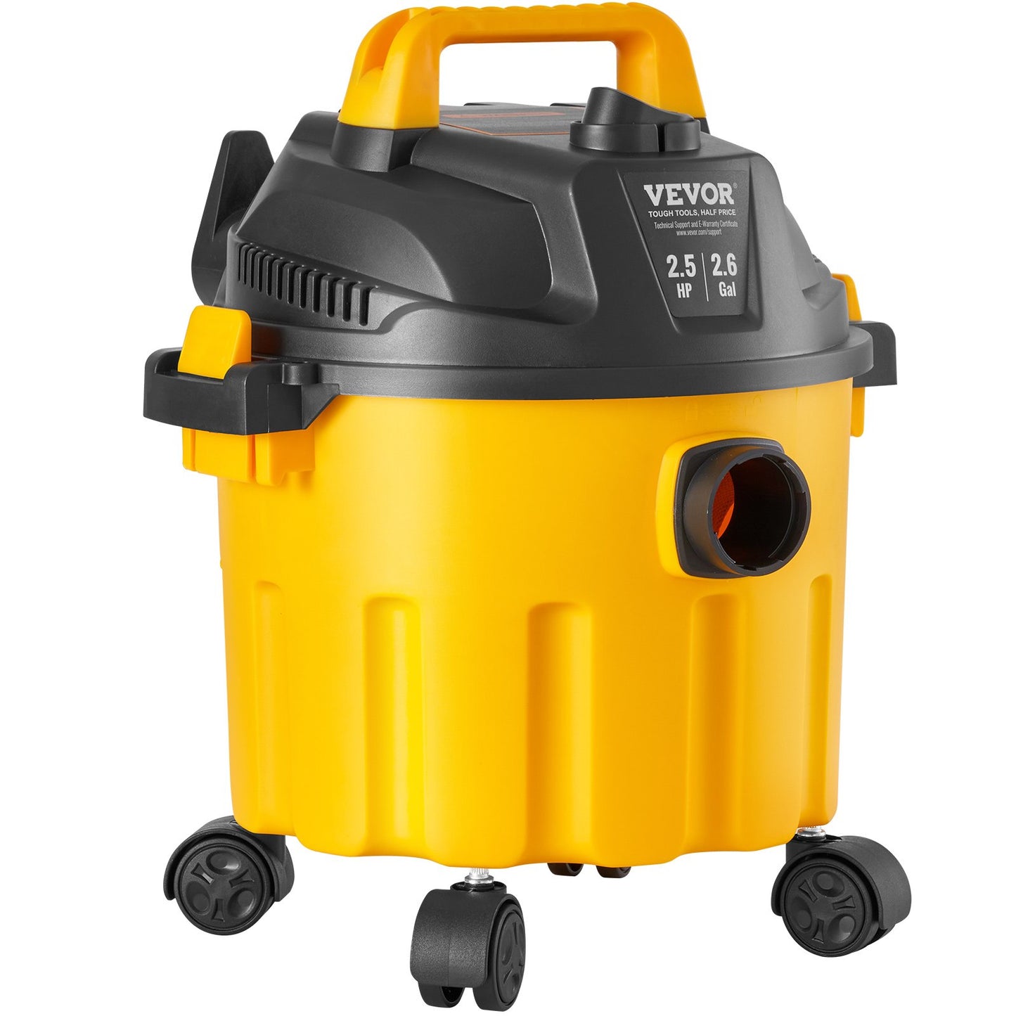 Wet/Dry Shop Vacuum, 10L 2 Peak HP, Efficient Suction & Blower w/ Nozzle,Casters, Portable Shop Vacuum with Attachments, Lightweight Shop Vac Ideal for Carpet, Debris, Pet Hair, Yellow