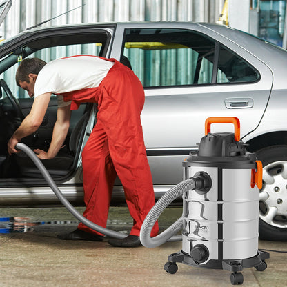 Stainless Steel Wet Dry Shop Vacuum, 8 Gallon 6 Peak HP Wet/Dry Vac, Powerful Suction with Blower Function with Attachments 2-in-1 Crevice Nozzle, Small Shop Vac Perfect for Carpet Debris, Pet Hair, Car