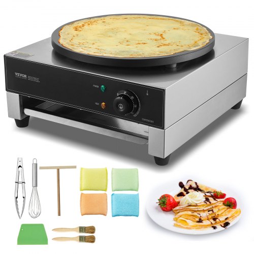 Elektrischer Crêpe-Maker, 40 cm (16 Zoll) große, gewerbliche Crêpe-Maschine, 3000 W starke Crêpe-Platte, antihaftbeschichteter Pfannkuchenbereiter aus Edelstahl, Tisch-Crêpe-Herd mit Temperaturregelung