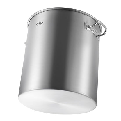 Stainless Steel Stockpot, 54L Large Cooking Pots, Cookware Sauce Pot with Basket, Lid, and Handle, Heavy Duty Commercial Grade Stock Pot, Sanding Treatment, for Large Groups Events Silver