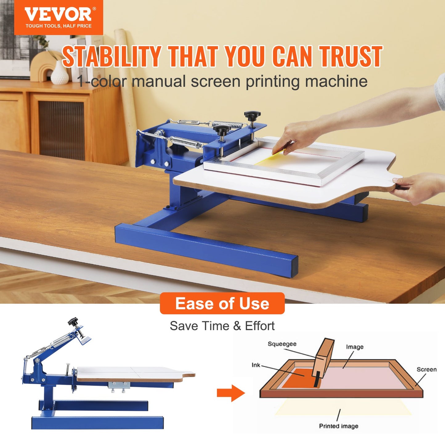 Screen Printing Machine, 1 Color 1 Station Silk Screen Printing Press, 21.2x17.7in / 54x45cm Screen Printing Press, Double-layer Positioning Pallet, Adjustable Tension for T-shirt DIY Printing