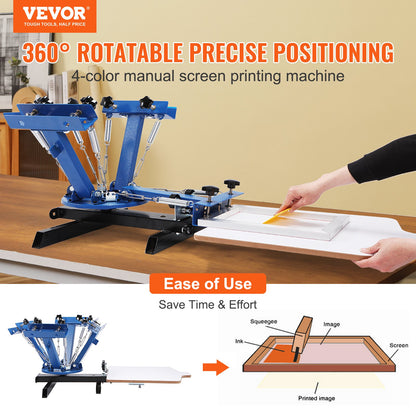 Screen Printing Machine, 4 Color 1 Station 360° Rotable Silk Screen Printing Press, 21.2x17.7in / 54x45cm Screen Printing Press, Double-layer Positioning Pallet for T-shirt DIY Printing