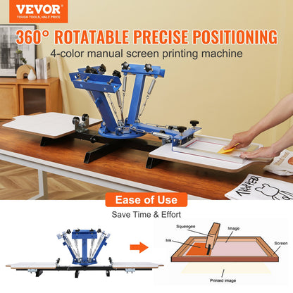 Screen Printing Machine, 4 Color 2 Station 360° Rotable Silk Screen Printing Press, 21.2x17.7in / 54x45cm Screen Printing Press, Double-layer Positioning Pallet for T-shirt DIY Printing