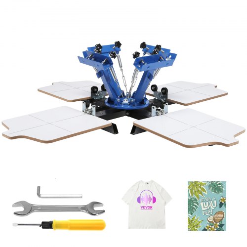 Screen Printing Machine, 4 Color 4 Station 360° Rotable Silk Screen Printing Press, 21.2x17.7in / 54x45cm Screen Printing Press, Double-layer Positioning Pallet for T-shirt DIY Printing