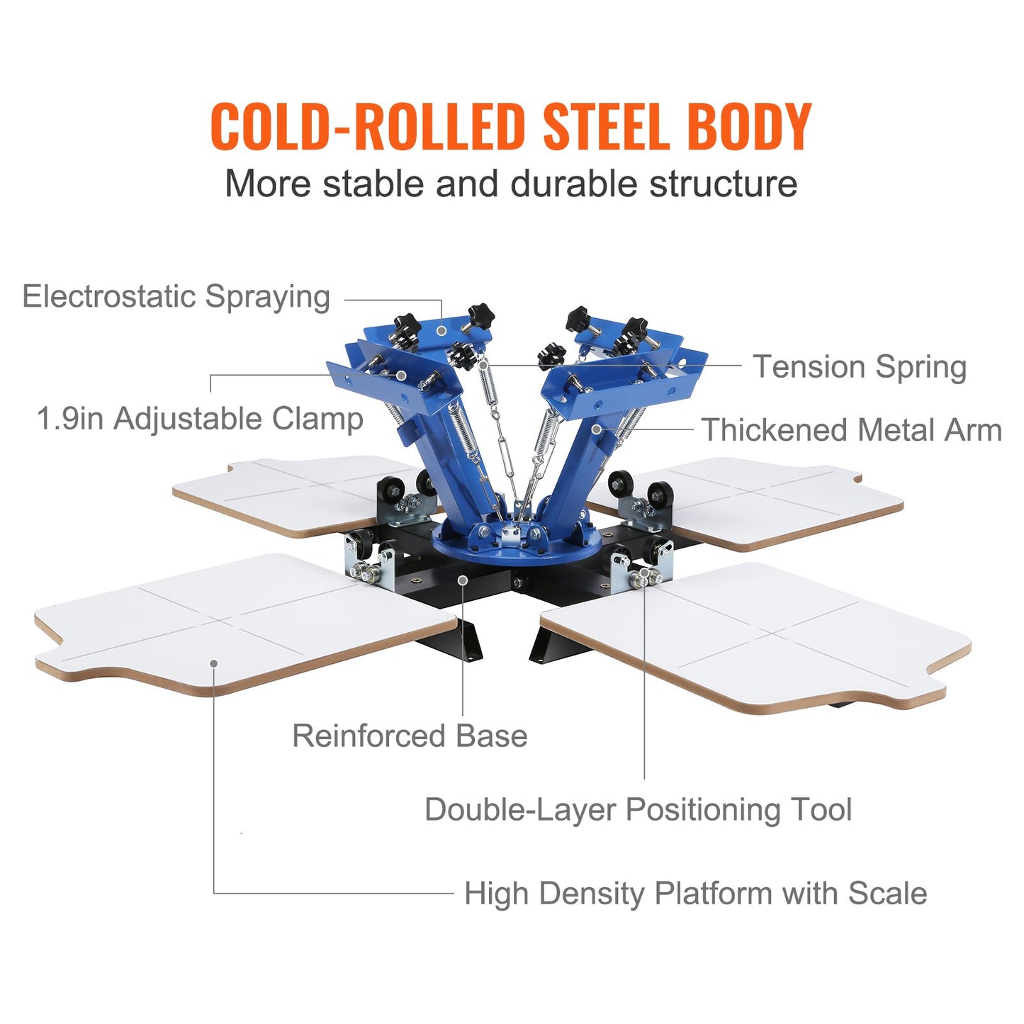Screen Printing Machine, 4 Color 4 Station 360° Rotable Silk Screen Printing Press, 21.2x17.7in / 54x45cm Screen Printing Press, Double-layer Positioning Pallet for T-shirt DIY Printing