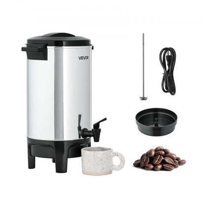 Commercial Coffee Urn, 40 Cup 6 L Hot Beverage Dispenser with Dripless Faucet, Quick-Brewing Commercial Coffee Maker, Automatic Temperature Control, for Catering, Party, Church & Restaurant
