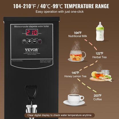 Commercial Water Boiler, Electric Hot Water Dispenser with 316 Stainless Steel Heating Tube, 2500W Step-by-step Fast Heating 50L per Hour Hot Water Boiler, for Coffee Tea Restaurant Office