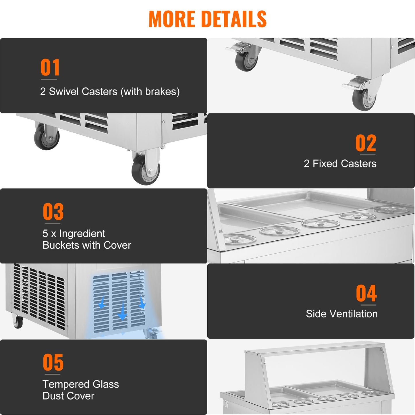 Fried Ice Cream Roll Machine, 2Pcs 13.8" x 13.8" Square Stir-Fried Ice Cream Pans, Stainless Steel Commercial Rolled Ice Cream Maker with Compressor and 4 Scrapers, for Ice Cream, Frozen Yogurt