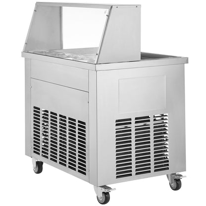 Fried Ice Cream Roll Machine, 2Pcs 13.8" x 13.8" Square Stir-Fried Ice Cream Pans, Stainless Steel Commercial Rolled Ice Cream Maker with Compressor and 4 Scrapers, for Ice Cream, Frozen Yogurt