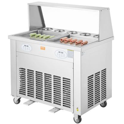 Fried Ice Cream Roll Machine, 2Pcs 13.8" x 13.8" Square Stir-Fried Ice Cream Pans, Stainless Steel Commercial Rolled Ice Cream Maker with Compressor and 4 Scrapers, for Ice Cream, Frozen Yogurt