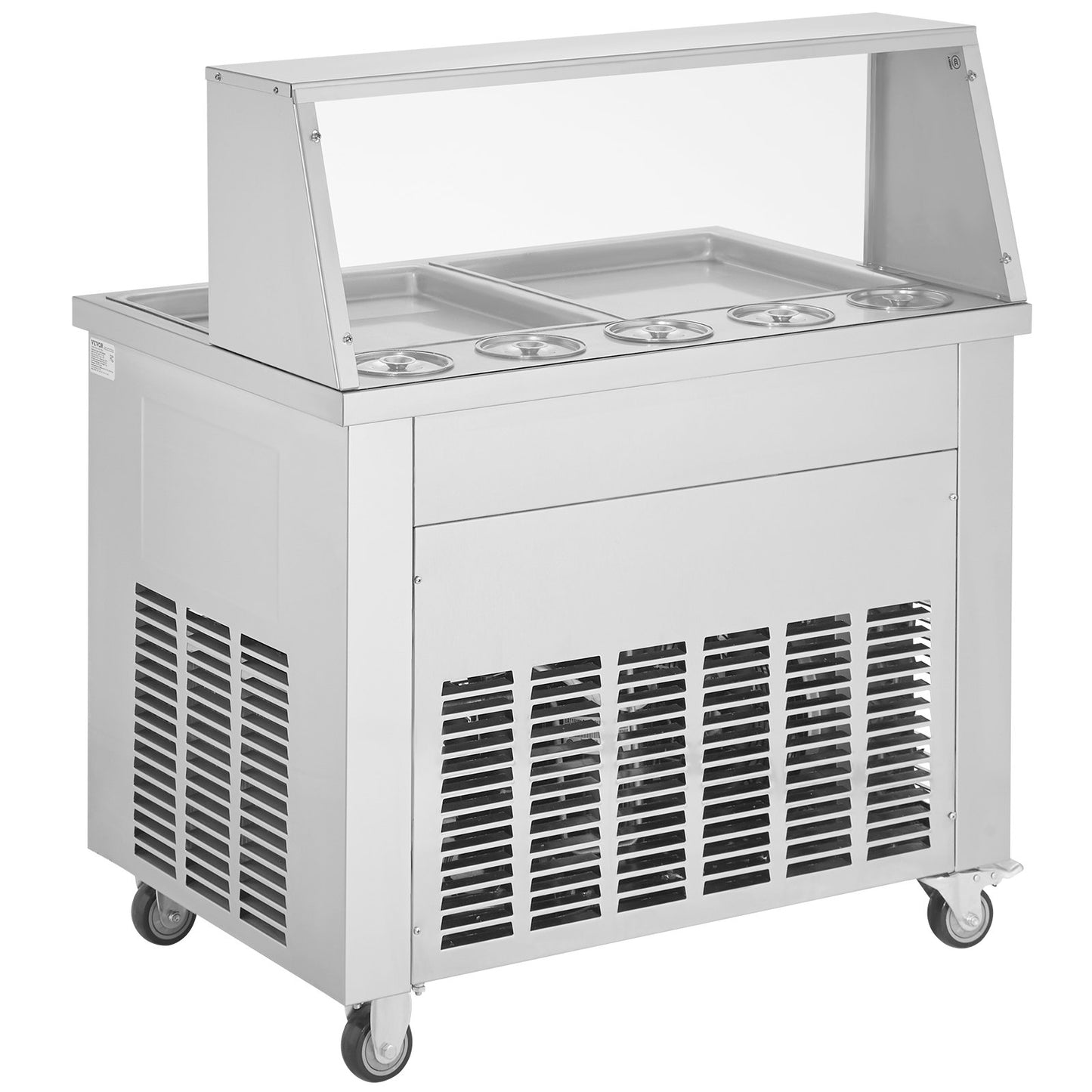 Fried Ice Cream Roll Machine, 2Pcs 13.8" x 13.8" Square Stir-Fried Ice Cream Pans, Stainless Steel Commercial Rolled Ice Cream Maker with Compressor and 4 Scrapers, for Ice Cream, Frozen Yogurt