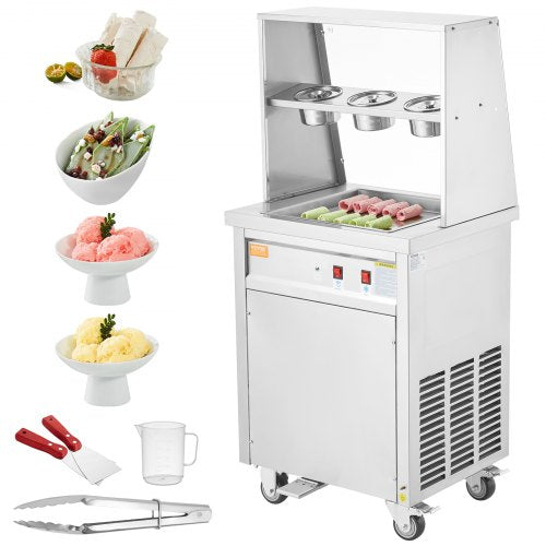 Fried Ice Cream Roll Machine, 13.8" x 13.8" Square Stir-Fried Ice Cream Pan, Stainless Steel Commercial Rolled Ice Cream Maker with Compressor and 2 Scrapers, for Making Ice Cream, Frozen Yogurt