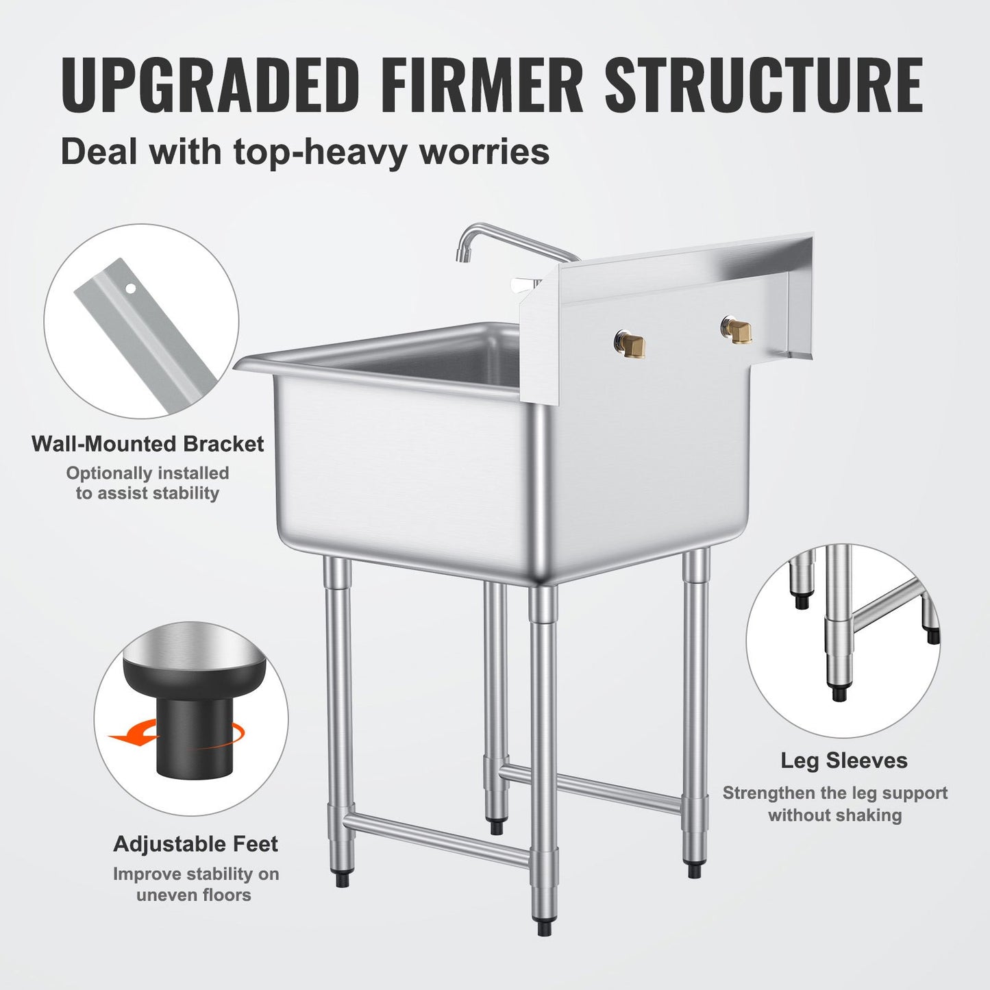 Stainless Steel Prep & Utility Sink, 1 Compartment Free Standing Small Sink Include Faucet & legs, 27"x41" Commercial Single Bowl Sinks for Garage, Restaurant, Kitchen, Laundry